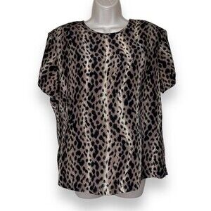 Vintage QuoSilk Animal Print Silk Short Sleeve Round Neck Blouse Women Large
